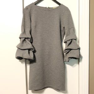 Gray Ribbed Knit Puffy Sleeves Longsleeve Dress